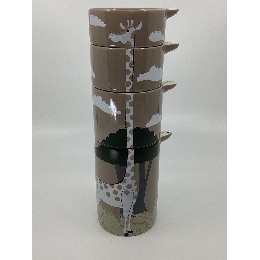 Signals Giraffe Stacking Ceramic Measuring Cups Set of 4 Safari Savanna Taupe